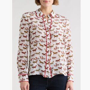 Alice & olivia Willa Horse Print Silk Button-Up Shirt
